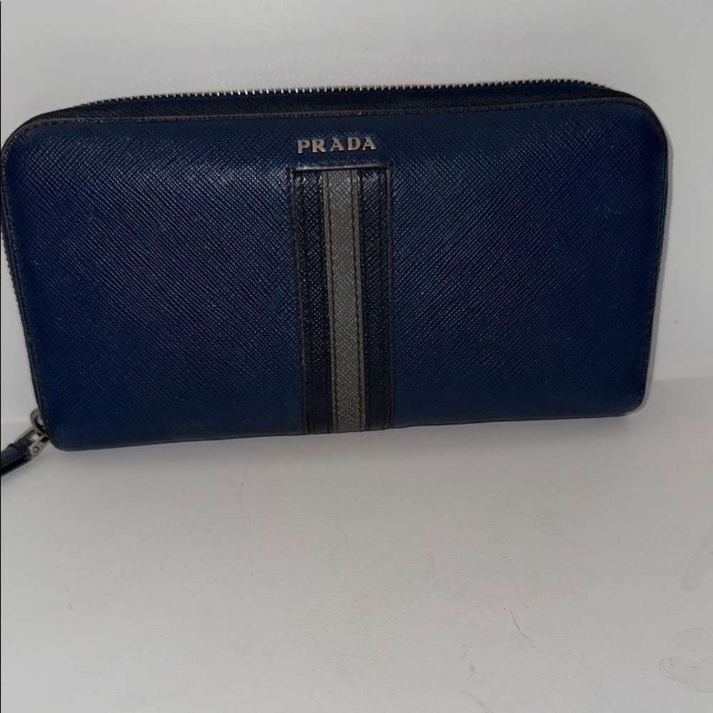 Prada Zip Blue Wallet
